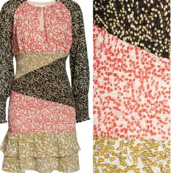 Anthro Foxiedox floral multi color smocked waist ruffle mini dress New sz Med